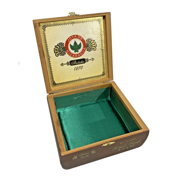 Vintage 1970's Cigar Box Purse Wood Case with Gold Beaded Top Loop Handle FLAW - Picture 9 of 13